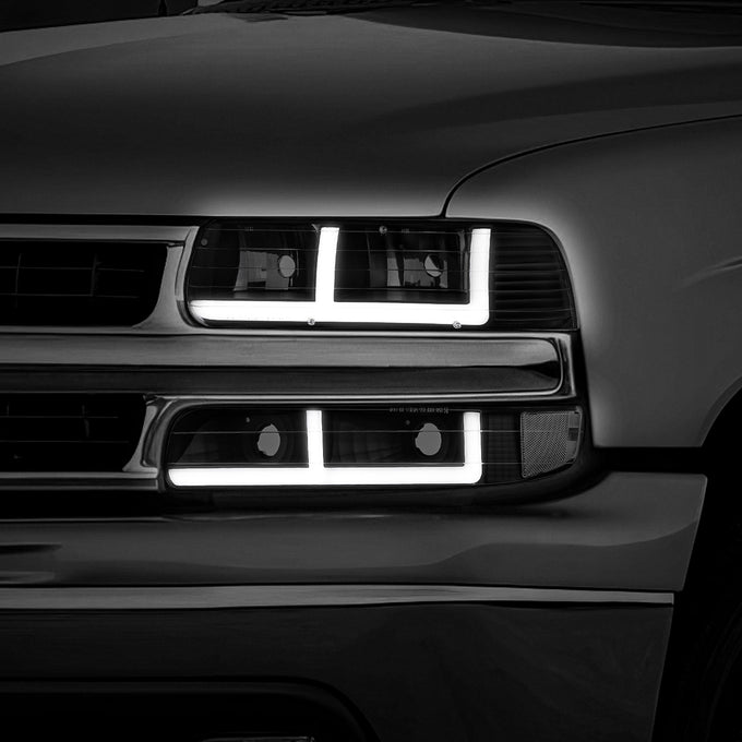 F-Style LED DRL Headlights <BR>99-02 Chevy Silverado 1500 2500 HD 3500