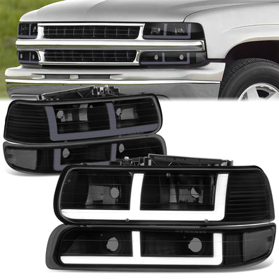 F-Style LED DRL Headlights <BR>99-02 Chevy Silverado 1500 2500 HD 3500