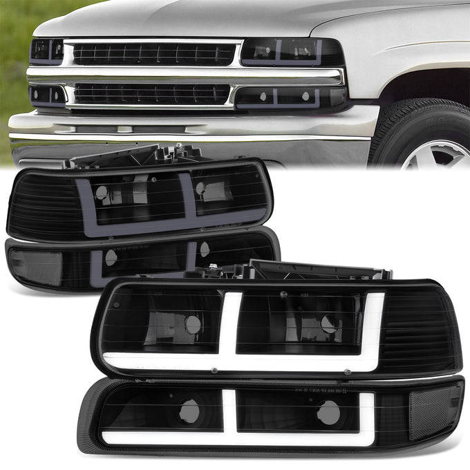 F-Style LED DRL Headlights <BR>99-02 Chevy Silverado 1500 2500 HD 3500