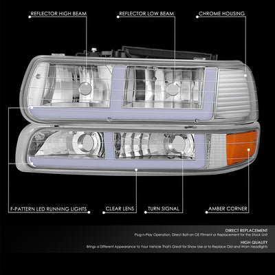 F-Style LED DRL Headlights <BR>99-02 Chevy Silverado 1500 250 HD 3500