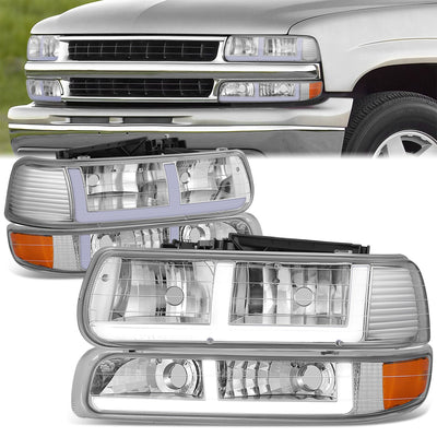 F-Style LED DRL Headlights <BR>99-02 Chevy Silverado 1500 250 HD 3500