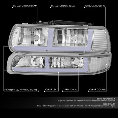 F-Style LED DRL Headlights <BR>99-02 Chevy Silverado 1500 2500 HD