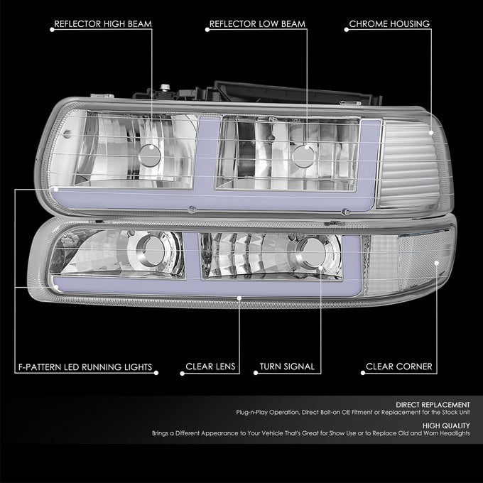 F-Style LED DRL Headlights <BR>99-02 Chevy Silverado 1500 2500 HD