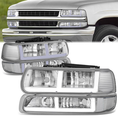 F-Style LED DRL Headlights <BR>99-02 Chevy Silverado 1500 2500 HD