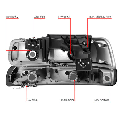 F-Style LED DRL Headlights <BR>99-02 Chevy Silverado 1500 2500 HD