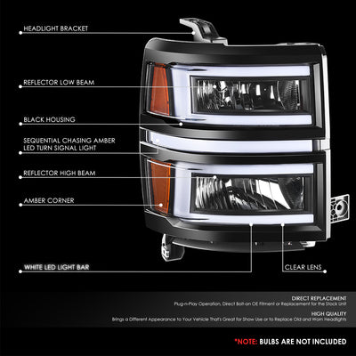 C-Shaped LED DRL Bar Sequential Headlights<br> 14-15 Chevy Silverado 1500