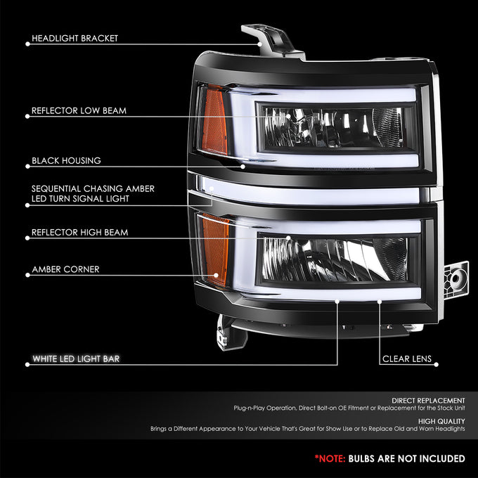 C-Shaped LED DRL Bar Sequential Headlights<br> 14-15 Chevy Silverado 1500