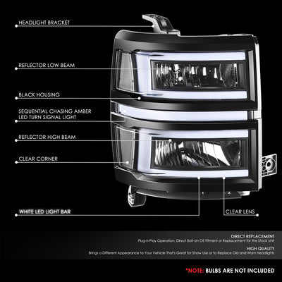 C-Shaped LED DRL Bar Sequential Headlights<br> 14-15 Chevy Silverado 1500