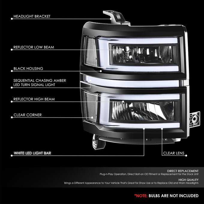 C-Shaped LED DRL Bar Sequential Headlights<br> 14-15 Chevy Silverado 1500