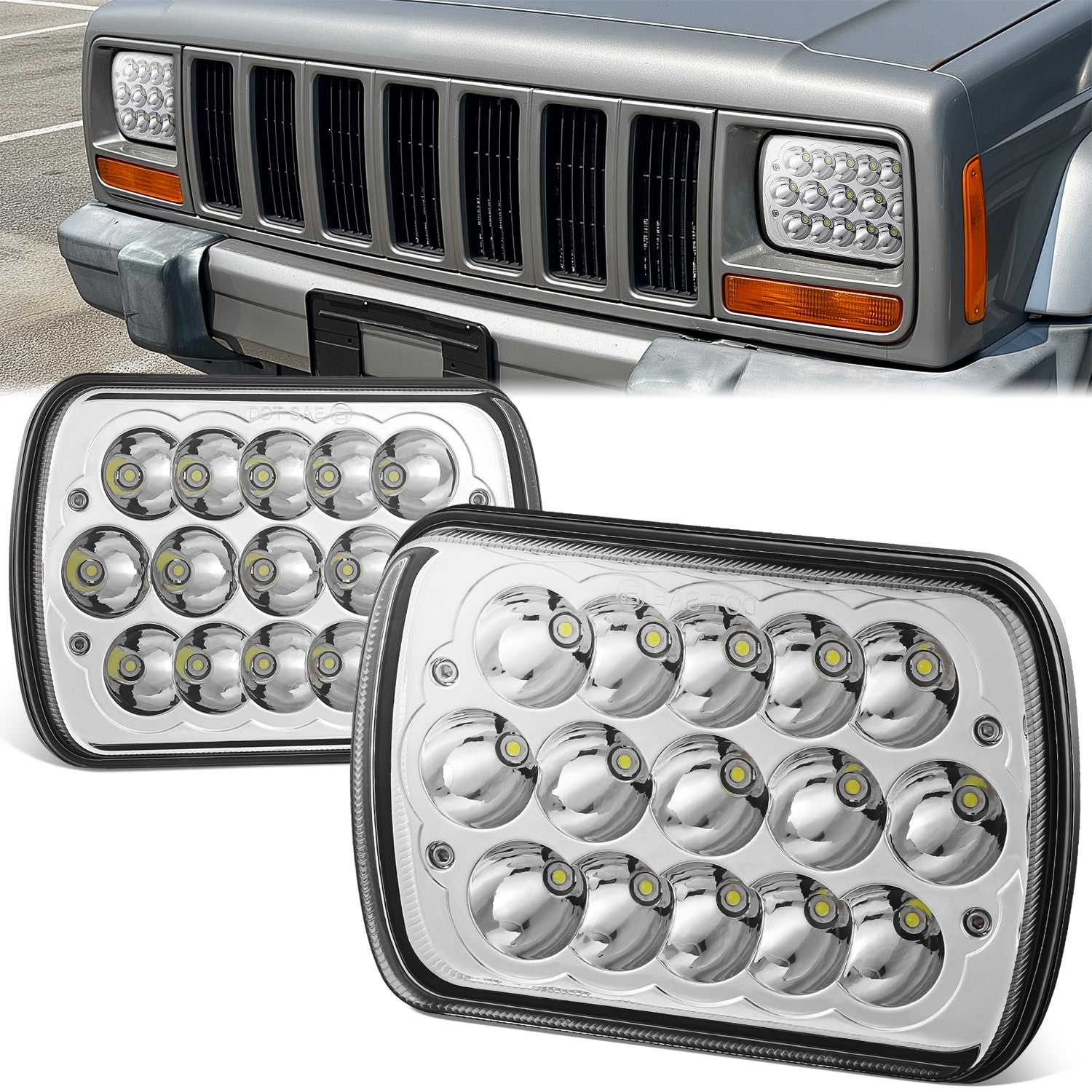 Pair of 7X6 H6054 LED Headlights <br> Fits 7x6 H6054