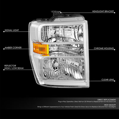 Factory Style Headlight (Passenger Side) <BR>08-19 Ford E-150 E-250 E-350 Super Duty