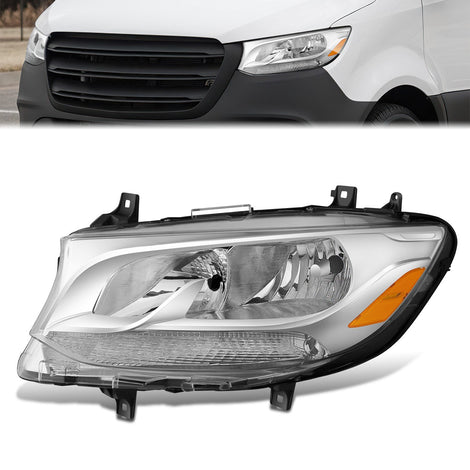 Driver Left Side Chrome Amber Halogen Headlight <br>19-24 Mercedes Sprinter