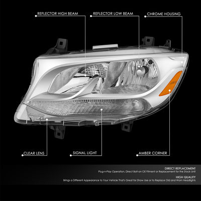 Driver Left Side Chrome Amber Halogen Headlight <br>19-24 Mercedes Sprinter