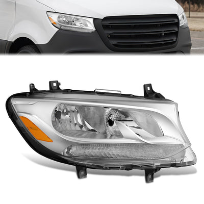 Passenger Right Side Chrome Amber Halogen Headlight <br>19-24 Mercedes Sprinter