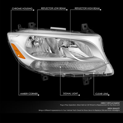 Passenger Right Side Chrome Amber Halogen Headlight <br>19-24 Mercedes Sprinter