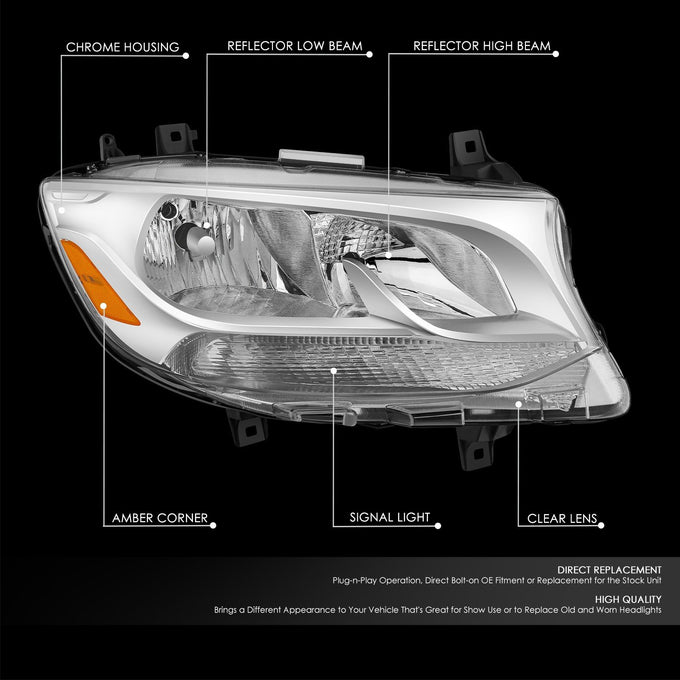Passenger Right Side Chrome Amber Halogen Headlight <br>19-24 Mercedes Sprinter