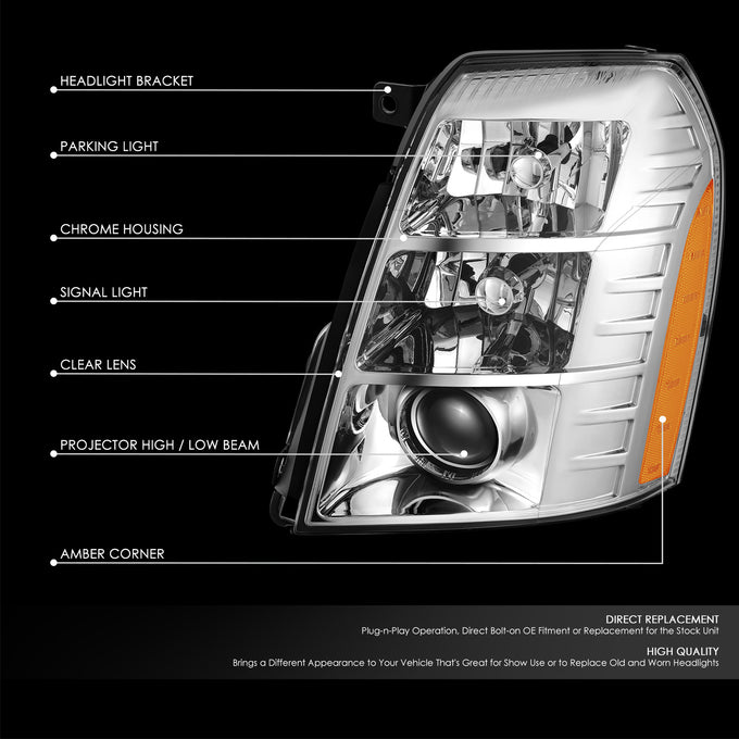 Factory Style Projector Headlights <BR>07-14 Cadillac Escalade, ESV,07-13 EXT