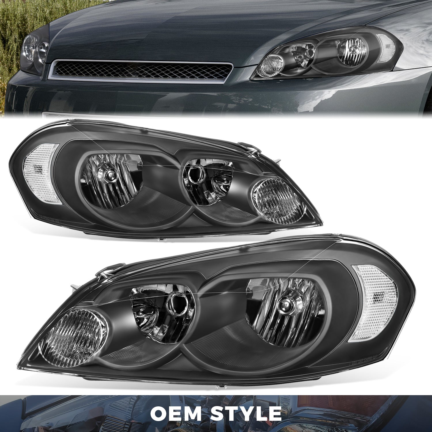 Factory Style Headlights <br> 06-13 Chevy Impala, 06-07 Monte Carlo