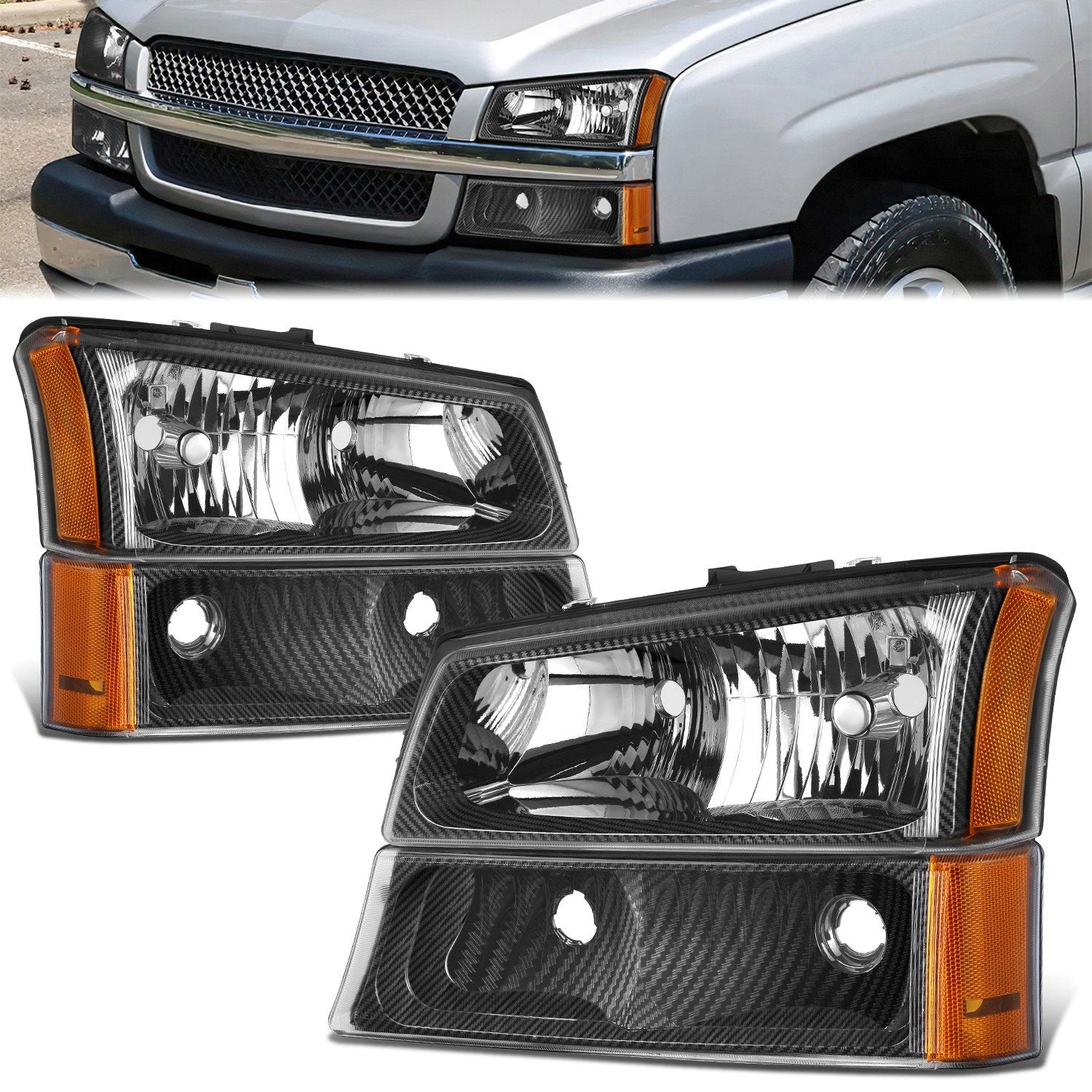 Carbon Fiber Factory Style Headlight Lamps <br>03-07 Chevy Silverado 1500 2500 3500 HD