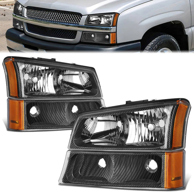 Carbon Fiber Factory Style Headlight Lamps <br>03-07 Chevy Silverado 1500 2500 3500 HD