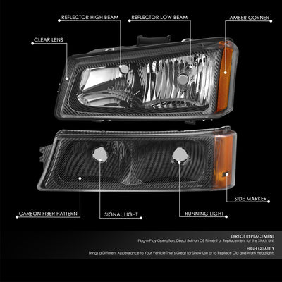 Carbon Fiber Factory Style Headlight Lamps <br>03-07 Chevy Silverado 1500 2500 3500 HD