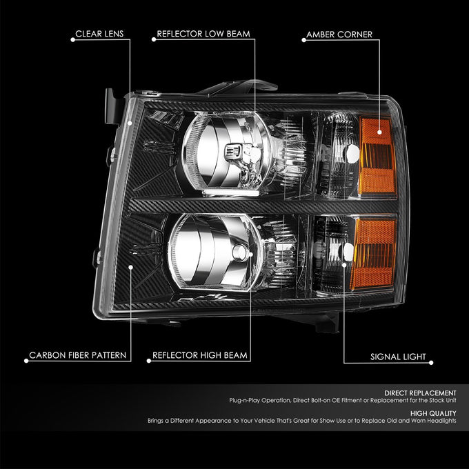 Carbon Fiber Factory Style Headlight <br>07-14 Chevy Silverado 1500 2500HD 3500