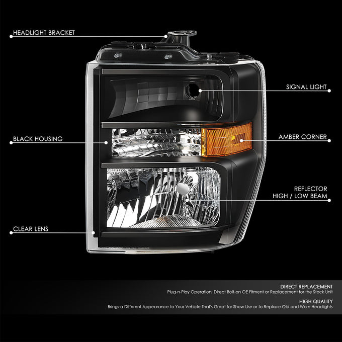 Factory Style Headlights <BR>08-19 Ford E-150 E-250 E-350 Super Duty