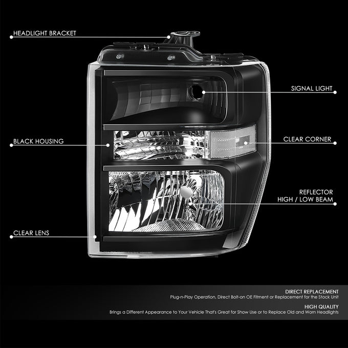 Factory Style Headlights <BR>08-19 Ford E-150 E-250 E-350 Super Duty