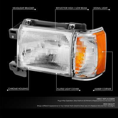 Factory Style Headlight Assembly (Left) <BR>87-91 Ford Bronco, F-150, F-250, F-350