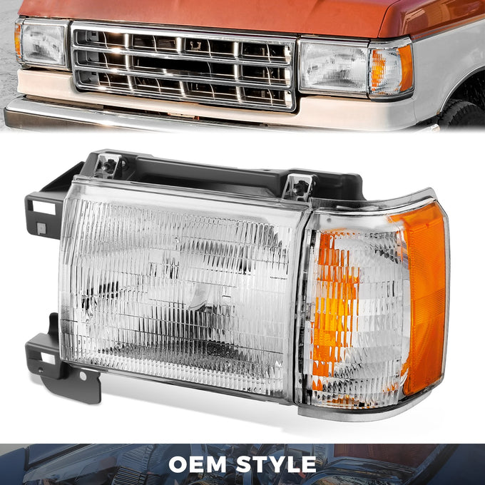 Factory Style Headlight Assembly (Left) <BR>87-91 Ford Bronco, F-150, F-250, F-350