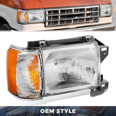 Factory Style Headlight Assembly (Right) <BR>87-91 Ford Bronco, F-150, F-250, F-350