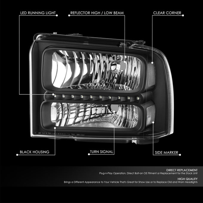 LED DRL Headlights <br> 05-07 Ford F-250 F-350 F-450 F-550 Super Duty