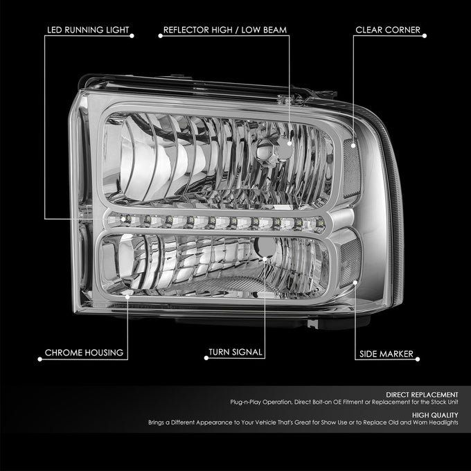 LED DRL Headlights <br> 05-07 Ford F-250 F-350 F-450 F-550 Super Duty