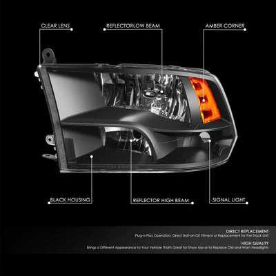 Factory Style Headlights <br>09-10 Dodge Ram, 11-12 Ram 1500, 2500, 3500