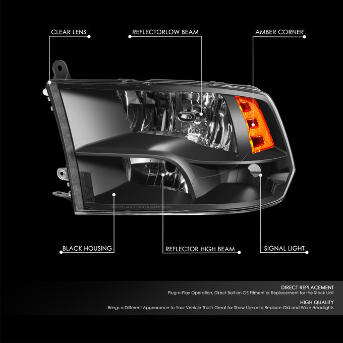 Factory Style Headlights <br>09-10 Dodge Ram, 11-12 Ram 1500, 2500, 3500