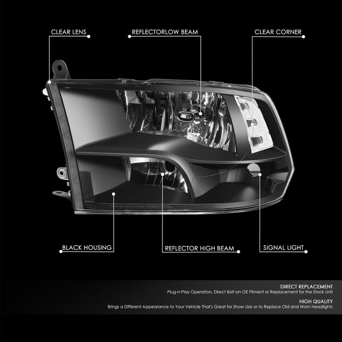 Factory Style Headlights <br>09-10 Dodge Ram, 11-12 Ram 1500, 2500, 3500