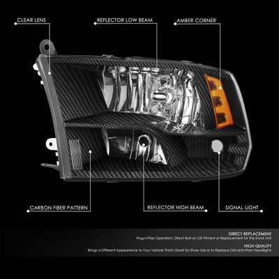 Carbon Fiber Factory Style Headlight Headlamps Black <br>09-12 Dodge Ram 1500 2500 3500