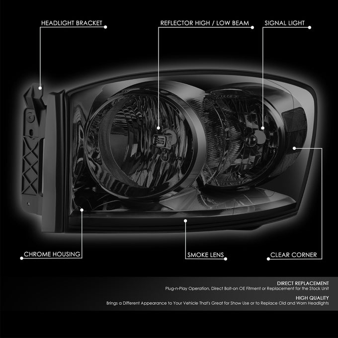 Factory Style Headlights (Left & Right) <BR>06-08 Dodge Ram 1500, 2500, 3500