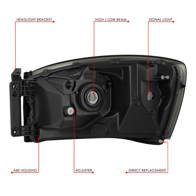 Factory Style Headlights (Left & Right) <BR>06-08 Dodge Ram 1500, 2500, 3500