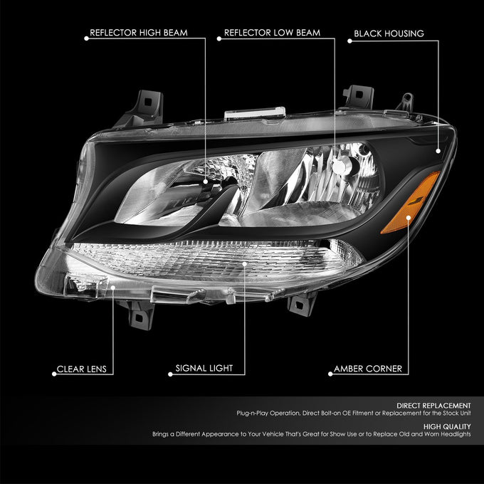 Factory Style Black Housing Amber Corner Headlights <br>19-22 Mercedes-Benz Sprinter 1500, 2500, 3500