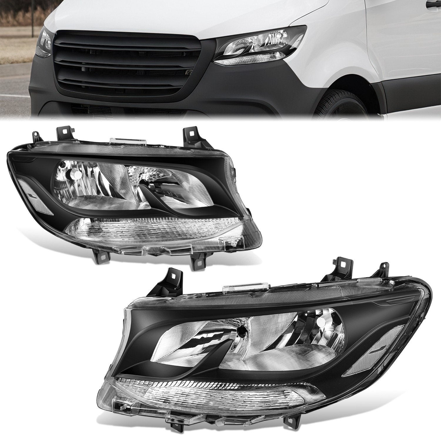 Factory Style Black Housing Clear Corner Headlights <br>19-22 Mercedes-Benz Sprinter 1500, 2500, 3500