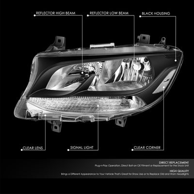 Factory Style Black Housing Clear Corner Headlights <br>19-22 Mercedes-Benz Sprinter 1500, 2500, 3500