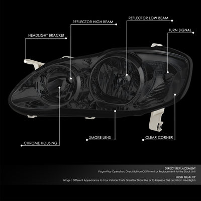 Factory Style Headlights <br>03-08 Toyota Corolla