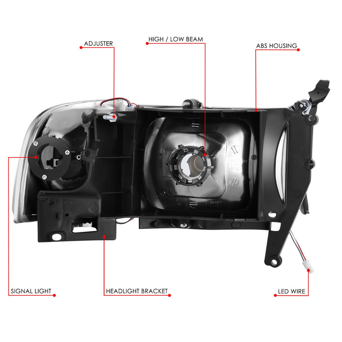 RGB LED DRL Sequential Projector Headlights <br> 94-01 Dodge Ram 1500, 94-02 2500 3500