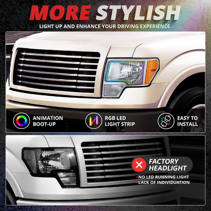RGB LED DRL Headlights <br> 09-14 Ford F-150