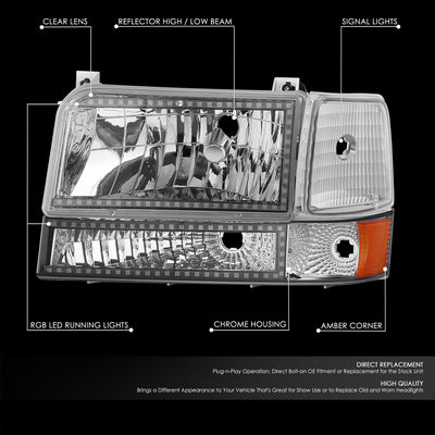 RGB LED DRL Sequential Signal Headlights <BR>92-96 Ford F-150, F-250, F-350, Bronco