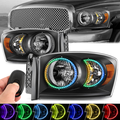 RGB LED DRL Headlights<br>06-08 Dodge Ram 1500 2500 3500