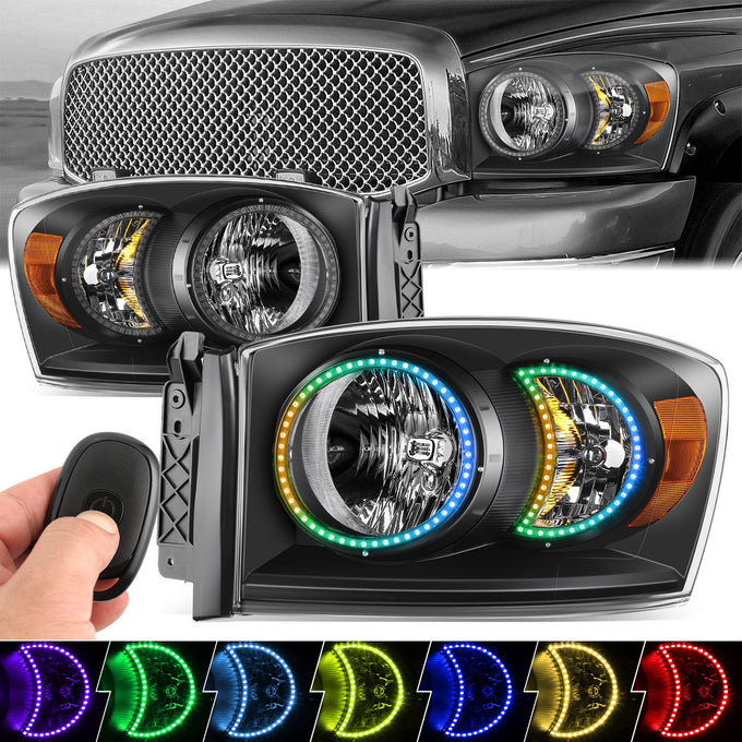 RGB LED DRL Headlights<br>06-08 Dodge Ram 1500 2500 3500