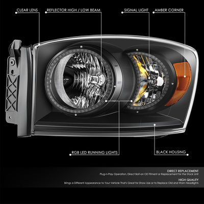 RGB LED DRL Headlights<br>06-08 Dodge Ram 1500 2500 3500