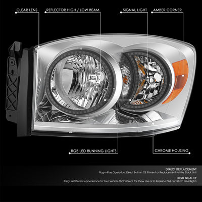 RGB LED DRL Headlights<br>06-08 Dodge Ram 1500 2500 3500